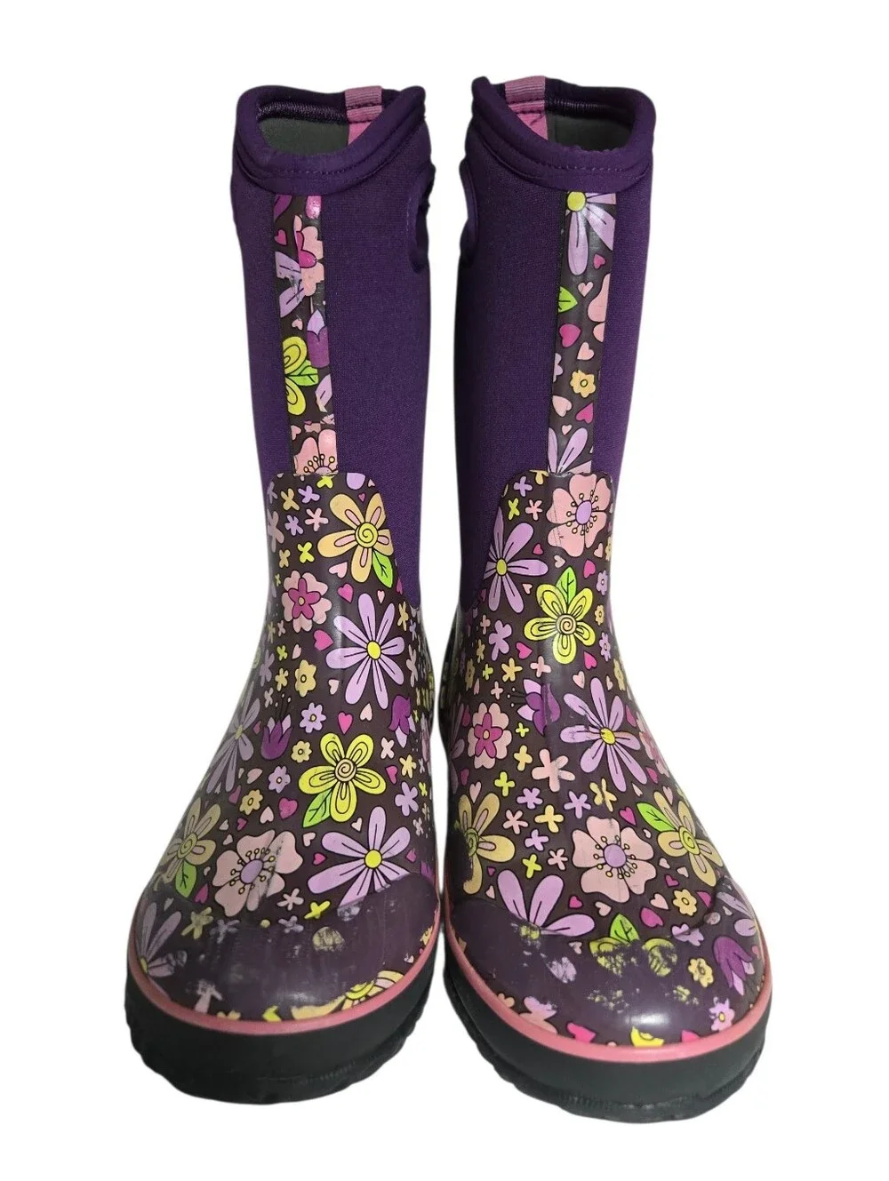 Bogs Classic Northwest Garden Purple Floral Waterproof Boots Size 6 Youth